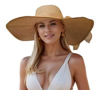 Women's Folable Floppy Hat,Wide Brim Sun Protection Straw Hat UPF 50 Summer Hat Foldable Roll up Floppy Beach Hats for Women, Khaki-2, 7 1/8/7 1/4