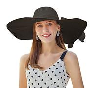 Women's Folable Floppy Hat,Wide Brim Sun Protection Straw Hat UPF 50 Summer Hat Foldable Roll up Floppy Beach Hats for Women, Black-2, 7 1/8/7 1/4