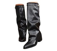 Womens Fold Over Knee High Boots Pointed Toe Chunky Block Heel Platform Long Boots Wide Calf Slouchy Pull On Dress Tall Booties Riding Biker Boot Shoes Fall Winter Footwear