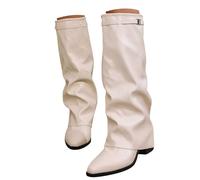 Womens Fold Over Knee High Boots Pointed Toe Chunky Block Heel Platform Long Boots Wide Calf Slouchy Pull On Dress Tall Booties Riding Biker Boot Shoes Fall Winter Footwear