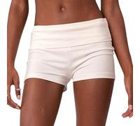Womens Fold Over Shorts Elastic Low Waist Y2k Pajama Shorts Comfy Foldover Micro Pj Bottoms Mini Shorts Sleepwear (A-White, M)