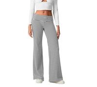 Womens Fold Over Waist Trousers Wide Leg Loose Solid Color Low Rise Pants | Y2k Studded Bootcut Sweatpants Solid Color Slim Fit Bell Bottom Pants