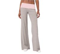 Womens Fold Over Waist Trousers Wide Leg Loose Solid Color Low Rise Pants | Y2k Studded Bootcut Sweatpants Solid Color Slim Fit Bell Bottom Pants