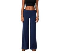 Womens Fold Over Waist Trousers Wide Leg Loose Solid Color Low Rise Pants | Y2k Studded Bootcut Sweatpants Solid Color Slim Fit Bell Bottom Pants