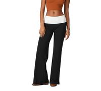 Womens Fold Over Waist Trousers Wide Leg Loose Solid Color Low Rise Pants | Y2k Studded Bootcut Sweatpants Solid Color Slim Fit Bell Bottom Pants