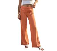 Womens Fold Over Waist Trousers Wide Leg Loose Solid Color Low Rise Pants | Y2k Studded Bootcut Sweatpants Solid Color Slim Fit Bell Bottom Pants