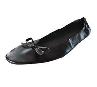 Women's Foldable Ballet Shoes Leather Dance Ballerina Flats with Bow Lightweight Comfy Portable Roll Up Pumps Non-Slip Soft Sole Flat Shoes for Gymnastic Yoga Dancing Ballerina Wedding Black