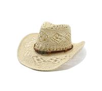 Women's Foldable Cowboy Wide Brim Sun Hat - UPF 50+ Boho Straw Hat with Western Style, Packable Travel Hats for Summer Beach, Music Festivals & Outdoor Beige