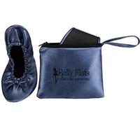 Women's Foldable Flats - Portable Ballet Slippers Shoes for Travel, Wedding - Fits in Purse (M, Navy Blue)
