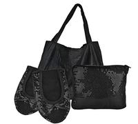 Women's Foldable Flats - Portable Ballet Slippers Shoes for Travel, Wedding - Fits in Purse with Expandable Tote Bag (XL, Black Sequin)