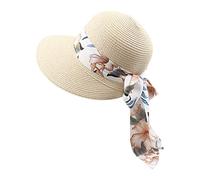 Womens Foldable Floppy Sun Hats Wide Brim Straw Hat Roll Up Sun Hat with Ponytail Bowknot UPF 50 Ladies Summer Caps Beach Hat Visors for Women Beige