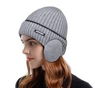 Women's Foldable Handmade Ear Warm Wool Cap Cotton Hat Knitted Hat Windproof Cold Hat Plaid Hats for Women (C, One Size)