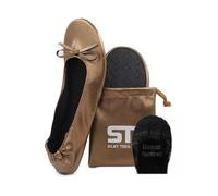 Women's Foldable Portable Travel Ballet Flat Roll Up Slipper Shoes (Large, Bronze)