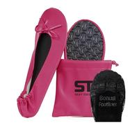 Women's Foldable Portable Travel Ballet Flat Roll Up Slipper Shoes (Large, Megenta)