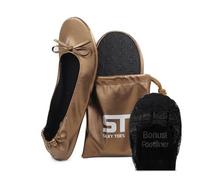 Women's Foldable Portable Travel Ballet Flat Roll Up Slipper Shoes (Medium, Bronze)