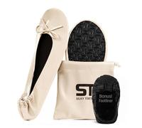 Women's Foldable Portable Travel Ballet Flat Roll Up Slipper Shoes (Nude, Medium)