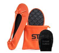 Women's Foldable Portable Travel Ballet Flat Roll Up Slipper Shoes (Small, Orange)