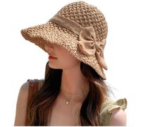 Women's Foldable Straw Fisherman Hat with Bow, Wide Brim Sun Hat for | Women's Foldable Straw Fisherman Hat with Bow, Wide Brim Sun Protection Cap for Summer Travel, Beige