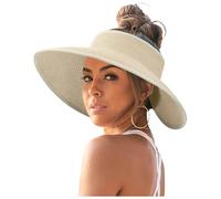 Womens Foldable Straw Hat Summer Fashion Korean Edition Wide Brim Beach Sun Hats for Women Open Top Big Sunscreen Sun Hat No Top Foldable Floppy Straw Hats (Beige, One Size)