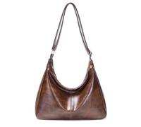 Women's foldable vegan leather Hobo bag, multi-directional sloping shoulder wallet and tote bag, large capacity handbag, Brown