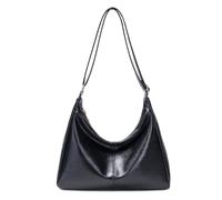 Women's foldable vegan leather Hobo bag, multi-directional sloping shoulder wallet and tote bag, large capacity handbag, Black