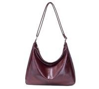 Women's foldable vegan leather Hobo bag, multi-directional sloping shoulder wallet and tote bag, large capacity handbag, Wine Red