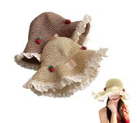 Women's Foldable Wide Brim Paper Straw Sun Hat - UPF 50+ Breathable Bucket Hat for Beach, Gardening & Travel, Adjustable Chin Cord (20x15x10cm) Brown