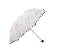 Women's Folding Floral Sun Umbrella Portable UV Protection Ladies Sun Parasol Windproof Strong Compact Umbrella Summer UPF 50+ Lightweight Travel Garden Sun Rain Umbrellas (White)