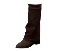 Women's Folding Mid Calf Casual Round Toe Hemming Casual Leather Wide Tube Calf Thick Heel Thick Glitter Boot (Coffee, 5.5)