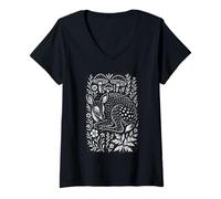 Womens Folk Art Deer Woodland Nature Lover Wild Animal Fans V-Neck T-Shirt