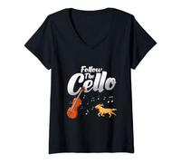 Womens Follow The Cello Violoncello Dog Lovers Gift Cellist V-Neck T-Shirt