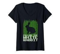 Womens Follow the White Rabbit Code Quote V-Neck T-Shirt