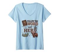 Women's Follow The Word Not The Herd Christian Bible Verse Scripture V-Neck T-Shirt
