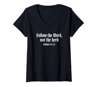 Women's Follow The Word Not The Herd Christian Bible Verse Scripture V-Neck T-Shirt