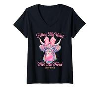 Womens Follow The Word Not The Herd Christian Western Highland Cow V-Neck T-Shirt