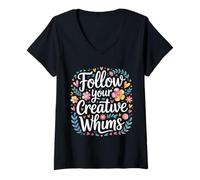 Women's Follow Your Creative Whims Artistic Potential Explore - V-Neck T-Shirt