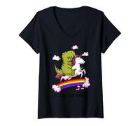 Women's Follow Your Dreams T-Rex Dino Rainbow Funny Unicorn Lover V-Neck T-Shirt