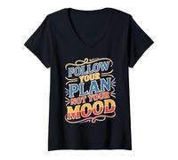 Womens Follow Your Plan Not Your Mood Discipline Mindset V-Neck T-Shirt