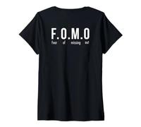 Womens FOMO & FOBI Last Minute Halloween Costum Teen Art ON Back V-Neck T-Shirt