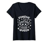 Women's Fondue Queen Kawaii Melted Cheese Pot V-Neck T-Shirt