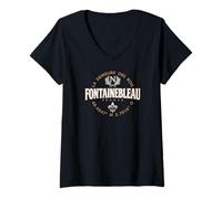 Womens Fontainebleau France Coordinates Napoleon and Fleur de Lis V-Neck T-Shirt