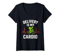 Womens Food Delivery Driver Gig Hustle Rider Courier Rainy Day V-Neck T-Shirt
