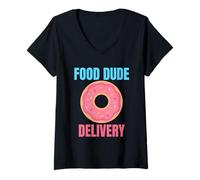 Women's Food Dude Delivery Dashing with Donuts V-Neck T-Shirt