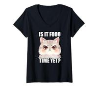 Womens Food Time Cat Meme Funny Touchy Memes Witty Cool Art Sass V-Neck T-Shirt