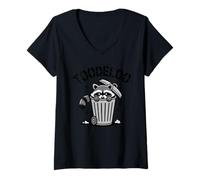 Women's FOODELOO Trash Panda Garbage Bin Humorous Raccoon V-Neck T-Shirt