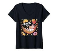 Womens Foodie for Life Funny Cartoon Snack Lover V-Neck T-Shirt