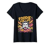 Womens Foodie for Life Funny Cartoon Snack Lover V-Neck T-Shirt