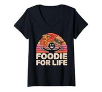 Womens Foodie for Life Funny Cartoon Snack Lover V-Neck T-Shirt