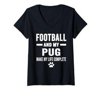 Womens Football and My Pug Mama Shirt Dog Lover Football Mom Sport V-Neck T-Shirt