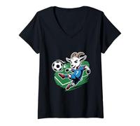 Womens Football Goat Striker Number 7 Kicking Soccer Ball V-Neck T-Shirt